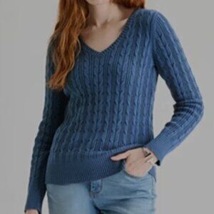 St. John's Bay Women's V Neck Long Sleeve Cable Knit Pullover Sweater Medium